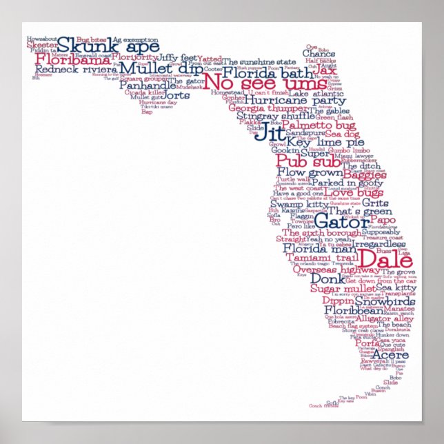 Florida USA Slang Ord Art Karta Poster (Framsidan)