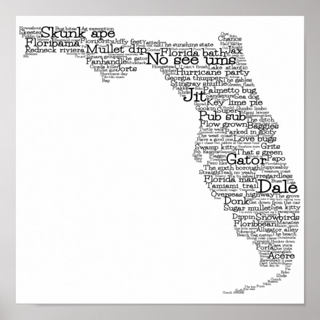 Florida USA Slang Ord Art Karta Poster (Framsidan)