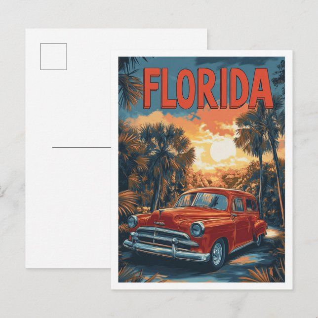 Florida USA Vintage Illustration Travel Vykort (Fram/baksida)