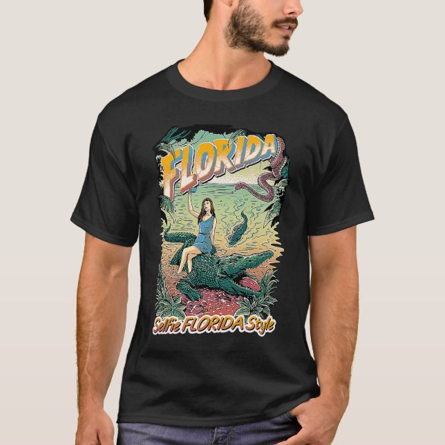 Florida Vacation Selfie Travel Design! Alligator S T Shirt (Framsida)
