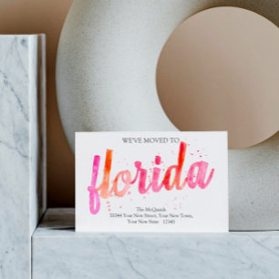 Florida Vi har flyttat Hot Pinks Watercolor Flytt Meddelande Vykort