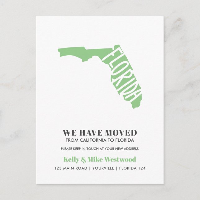 FLORIDA Vi har flyttat Ny adress Nytt hem    Vykort (Framsida)