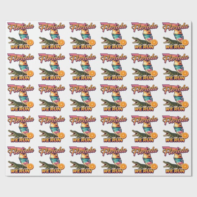 Florida Vi Springar Solnedgång Alligator Flamingo  Presentpapper (Platt)