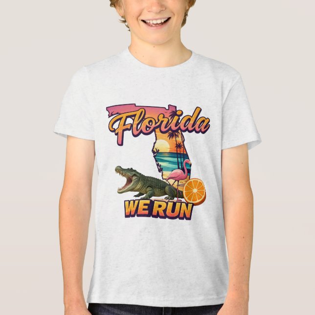 Florida Vi Springar Solnedgång Alligator Flamingo  T Shirt (Framsida)