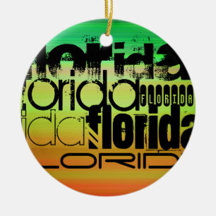 Florida; Vibrant Grönt, Orange och Gult Julgransprydnad Keramik