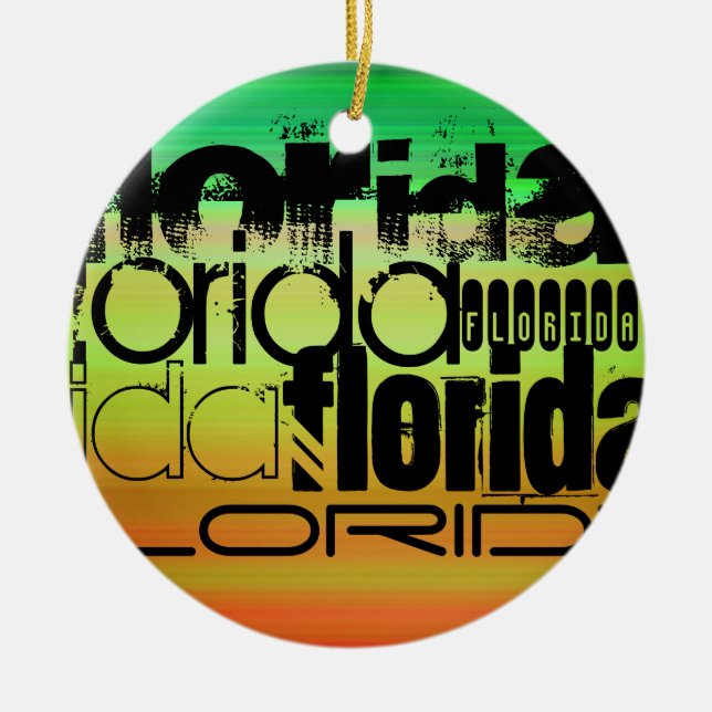 Florida; Vibrant Grönt, Orange och Gult Julgransprydnad Keramik (Framsidan)