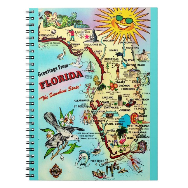 Florida Vintage Karta Anteckningsbok (Framsidan)