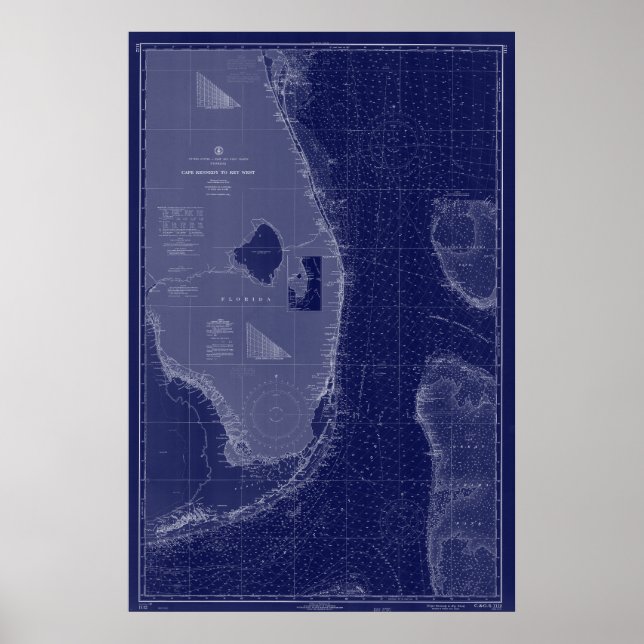 Florida Vintage Karta Nautical Blue Art Poster (Framsidan)