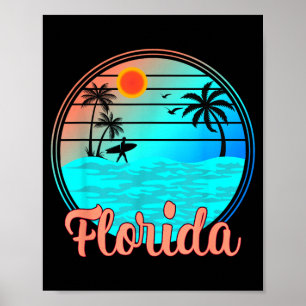 Florida Vintage Palmträd Solnedgång Trocal Surfing Poster