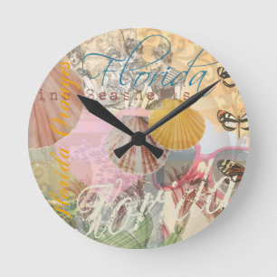 Florida Vintage resor Beach Seashell Snäcka Art Rund Klocka