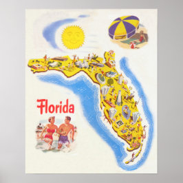 Florida-vintagens turism karta i attraktion poster