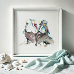 Florida Watercolor Pelican Art Poster<br><div class="desc">Ge ditt utrymme åt sidan med den här pelikankonstfärgen, en återgivning av min ursprungliga vattenfärgsmålning som fångar en kustscen i riker med blå, brun, röd och gult. Perfekt för stranddekanter i ditt hem, på ditt kontor eller i ett återfall i Kalifornien... biet är en del av min samling av vattenfärger...</div>