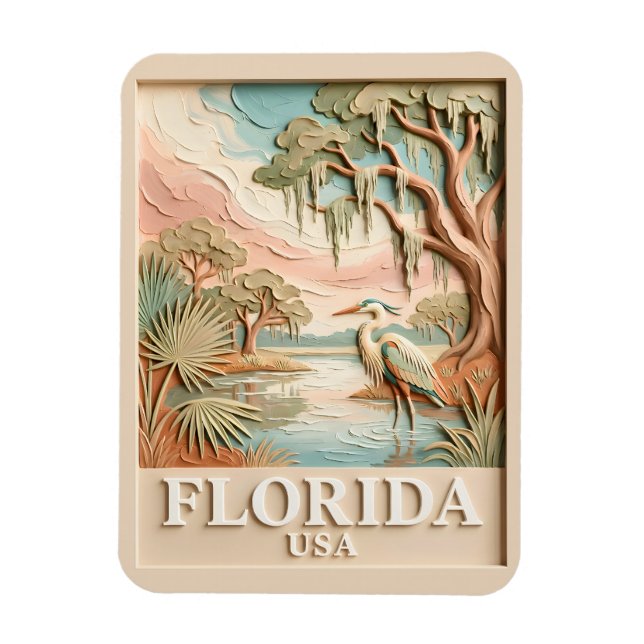Floridas Everglades Vilda Fåglar Textur Landskap Magnet (Vertikal)
