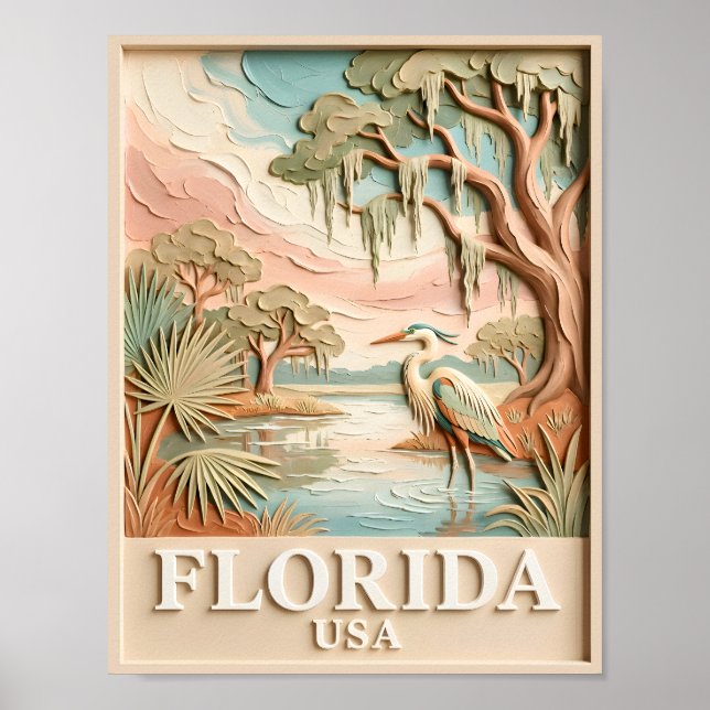 Floridas Everglades Vilda Fåglar Textur Landskap Poster (Framsidan)