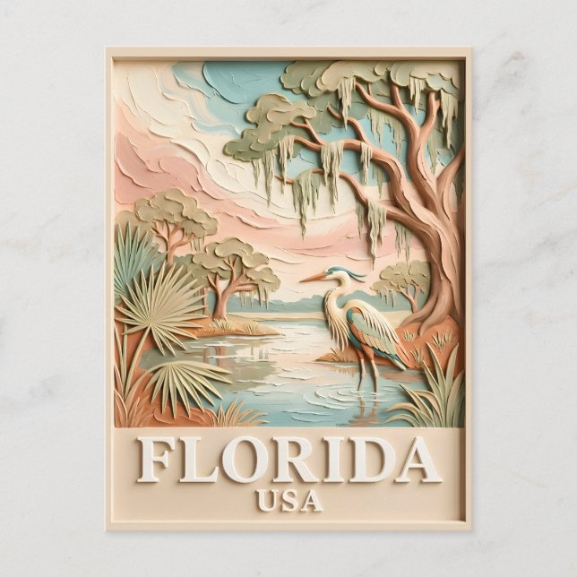 Floridas Everglades Vilda Fåglar Textur Landskap Vykort (Framsida)