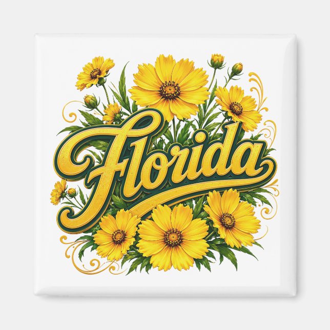 Floridas Tickseed Gula Vildblommor Magnet (Framsidan)
