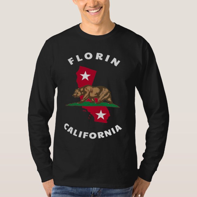 Florin California CA Flag and Bear Badge Souvenir T Shirt (Framsida)