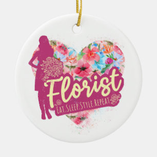 Floriserade blommor med hjärt-Vintage och trädgård Julgransprydnad Keramik