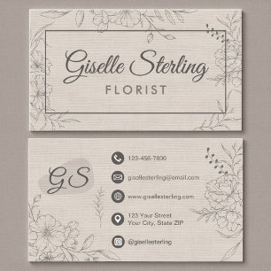 Florist Blommig Beige Linne Blommig Linje Konst Visitkort