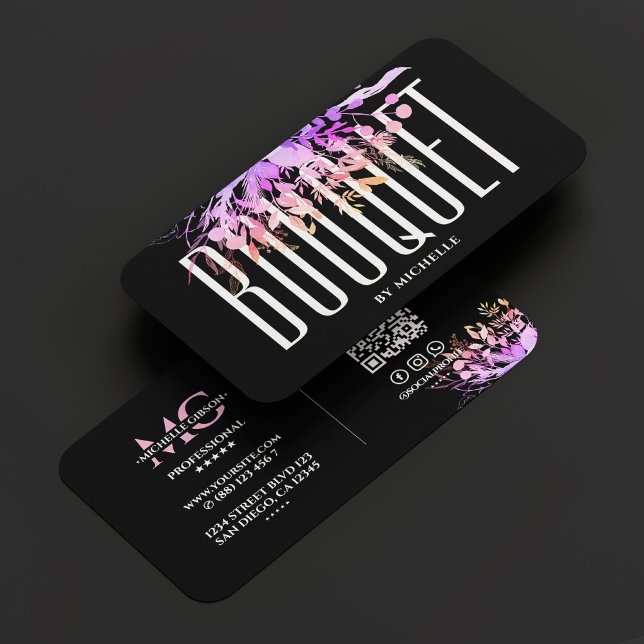 Florist Bouquet Blommigt Designer Stylist Black Visitkort (Florist Bouquet Floral Designer Stylist Black Business Card
)