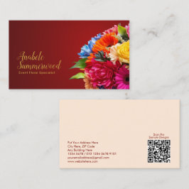 Florist Colorful Blommigt Bouquet med QR-kod Röd Visitkort