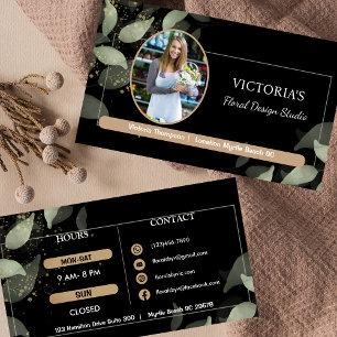 Florist Elegant Black & Guld Modern Blommigt Shop Visitkort
