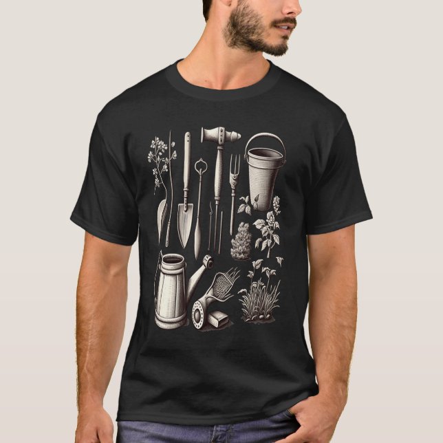 Florist Gardener Dad Grayscale Gardening Tools  2 T Shirt (Framsida)