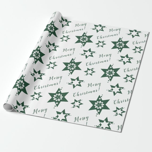 🌟 Florist Grönt Starry God jul White Presentpapper (Utrullad)