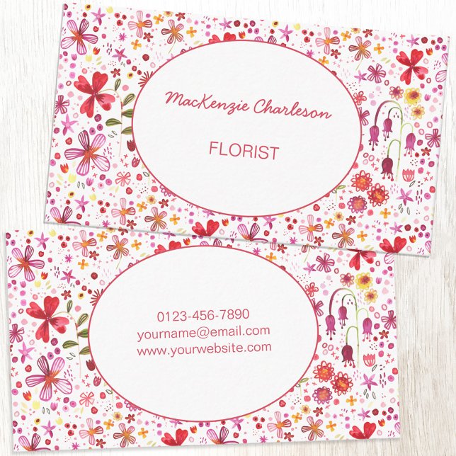 Florist Hand målad modern vattenfärgsblomma Visitkort (Pretty hand painted watercolor floral personalized business card for florist or gardener)