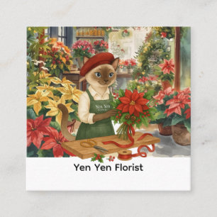 Florist jul - tema som arrangerar blommor fyrkantigt visitkort