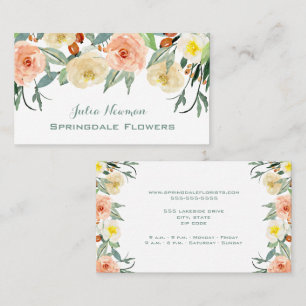 Florist, ljusa vattenfärgsblommor visitkort