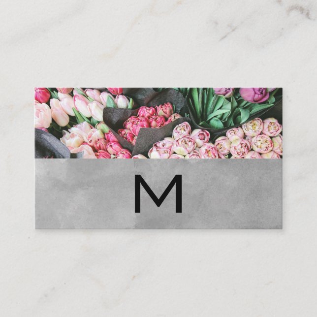 Florist | Monogram och vattenfärgblock Visitkort (Framsida)