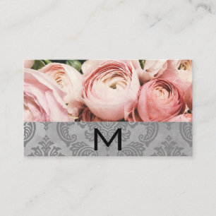 Florist Rosa Flowers Watercolor Block Damask Visitkort