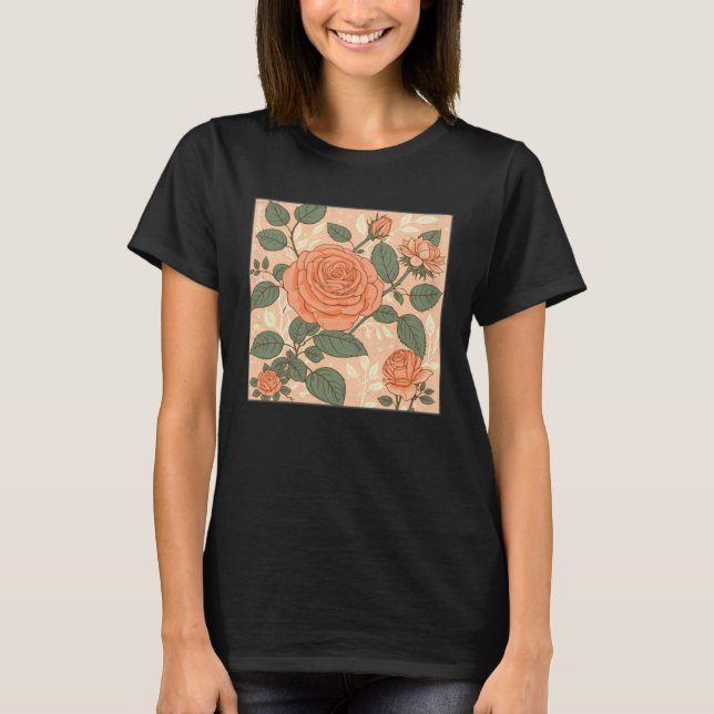 Florist Roses Pattern Illustration Flowers Leaf Wo T Shirt (Framsida)