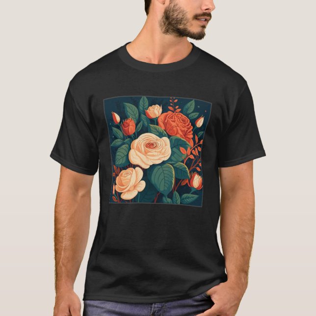Florist Roses Pattern Illustration Flowers Leaf Wo T Shirt (Framsida)