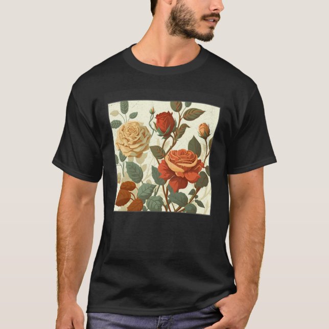 Florist Roses Pattern Illustration Flowers Leaf Wo T Shirt (Framsida)