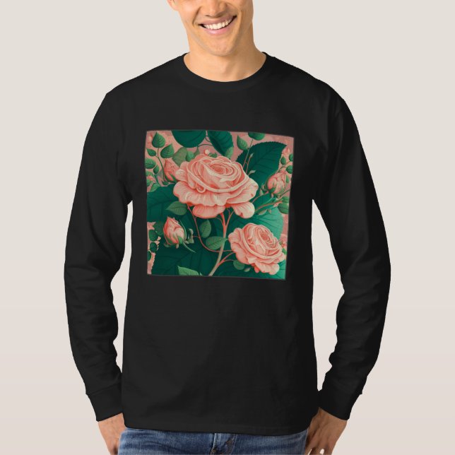 Florist Roses Pattern Illustration Flowers Leaf Wo T Shirt (Framsida)