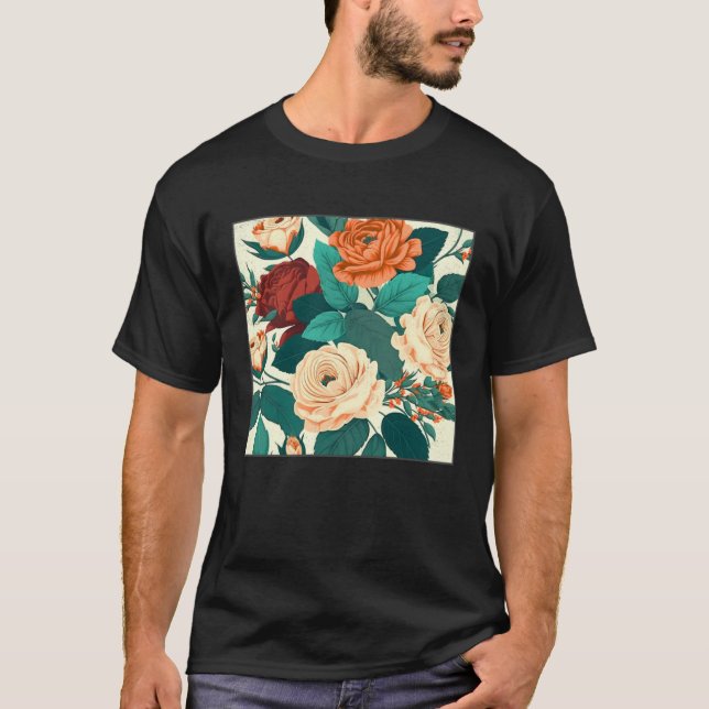 Florist Roses Pattern Illustration Flowers Leaf Wo T Shirt (Framsida)