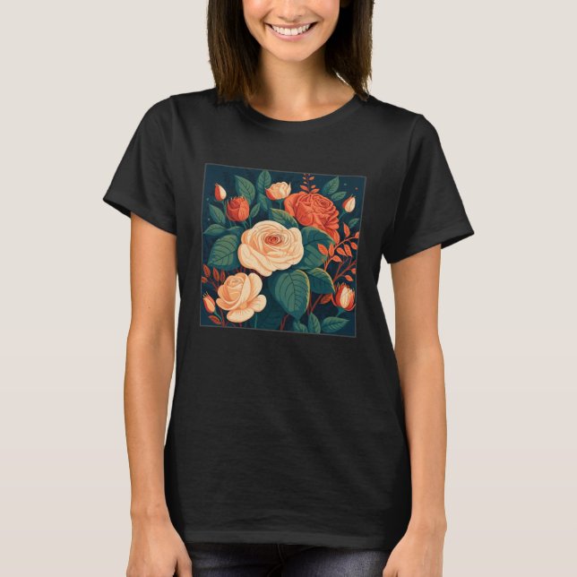 Florist Roses Pattern Illustration Flowers Leaf Wo T Shirt (Framsida)