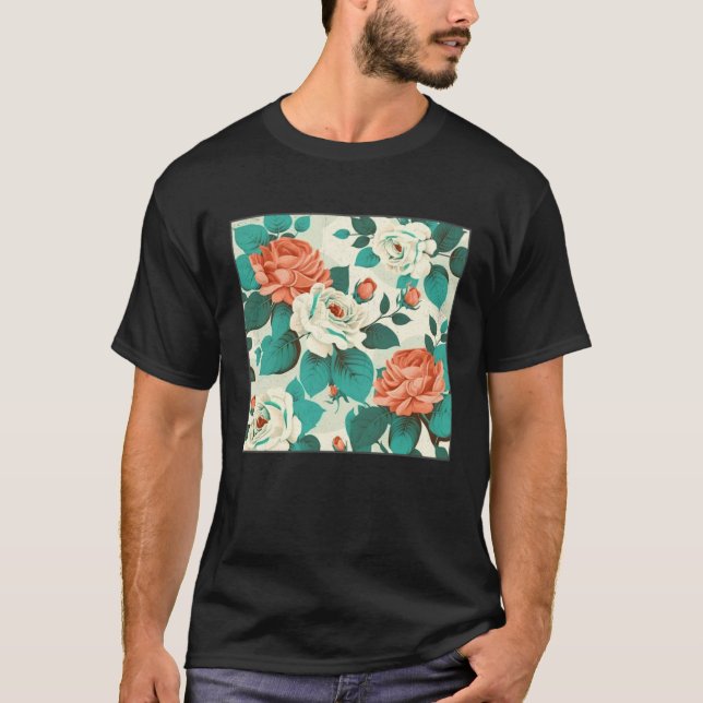 Florist Roses Pattern Illustration Flowers Leaf Wo T Shirt (Framsida)