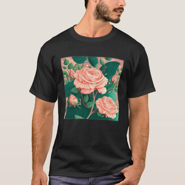 Florist Roses Pattern Illustration Flowers Leaf Wo T Shirt (Framsida)