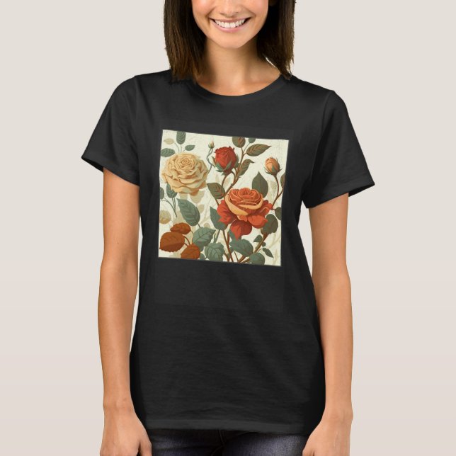 Florist Roses Pattern Illustration Flowers Leaf Wo T Shirt (Framsida)