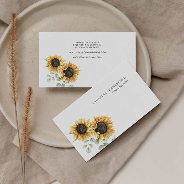 Florist Solros Eucalyptus Greenery Visitkort (Florist Sunflower Eucalyptus Greenery Business Card)