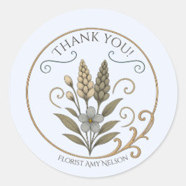 Florist vintage floral, thank you label-sticker runt klistermärke