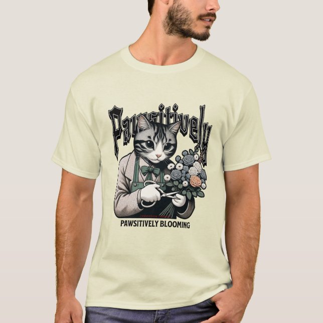 Floristiskt Kattdjur Fantasy -  katt och blomma T Shirt (Framsida)
