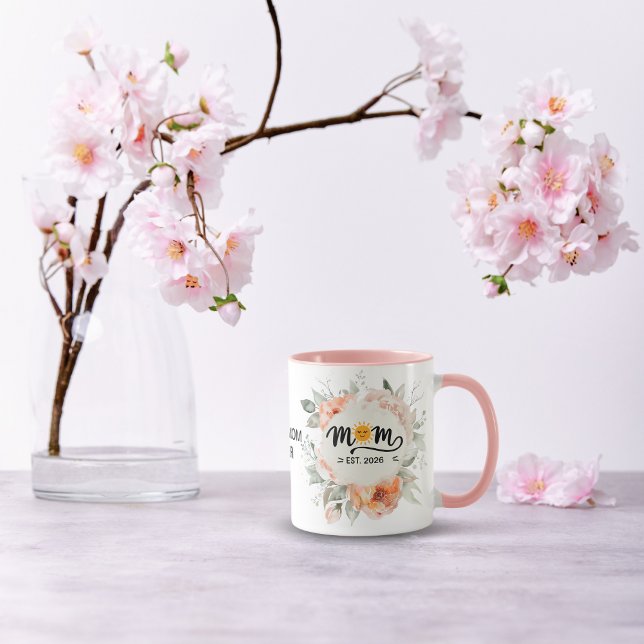 FlorL Rosa Mamma Etablerad Handskriven Namn År Mugg (mom to be mother to be coffee for her pregnancy mother s day Mom Established Handwritten Name Year )