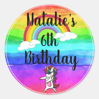 Floss Dance Unicorn Rainbow Birthday Runt Klistermärke