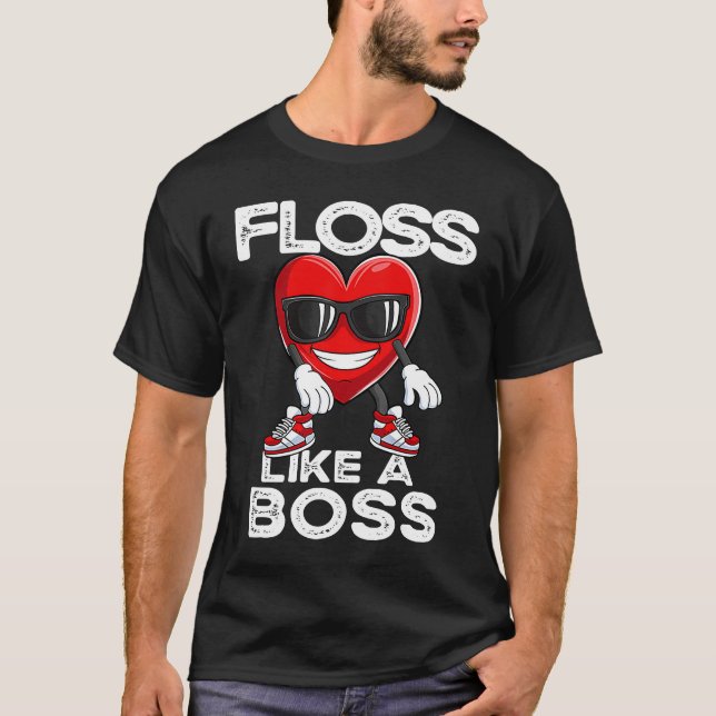 Floss Like a Boss Hearts Valentines Day Boys Girls T Shirt (Framsida)