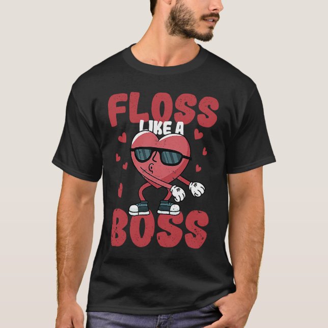 Floss Like A Boss Valentine's Day Dance Heart Love T Shirt (Framsida)