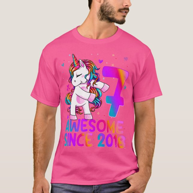 Floss Unicorn 7-årig 7:e Birthday Girl Unic T Shirt (Framsida)